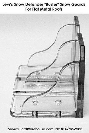 Polycarbonate Snow Defender - BUSTER Snow Guard for Flat Metal Roof Surfaces