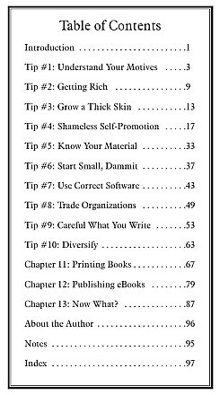 Table of Contents: Self Publishing Top Ten Tips